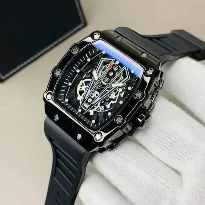 Richard Black Belt Skeleton Watch.