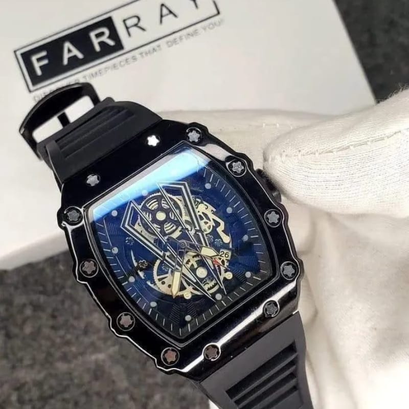 Richard Black Belt Skeleton Watch.